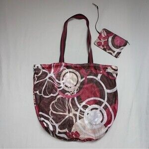 Mesh Beach Tote Bag Brown Pink White Top Handle Summer Pool Shoulder Picnic